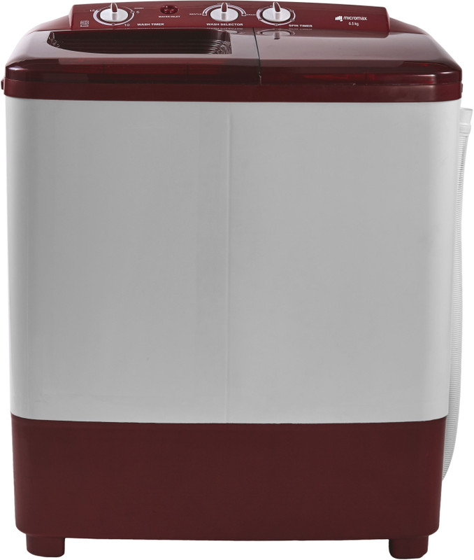 Micromax 6.5 kg Semi Automatic Top Load White, Maroon(MWMSA651TDRS1BR)