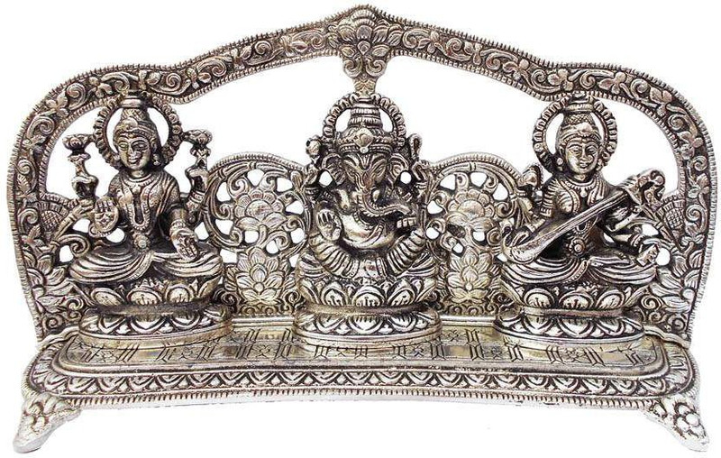 arina creations Laxmi Ganesha Saraswati Decorative Religious figurine Decorative Showpiece  -  10 cm(Alloy, Silver)