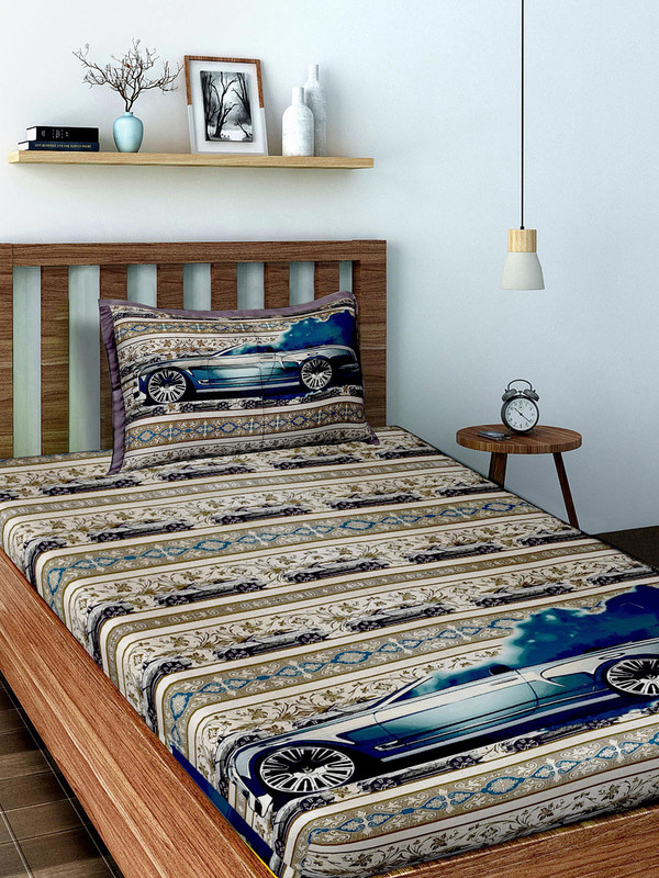 fatfatiya 300 TC Cotton Single Self Design Bedsheet(Pack of 1, Multicolor)