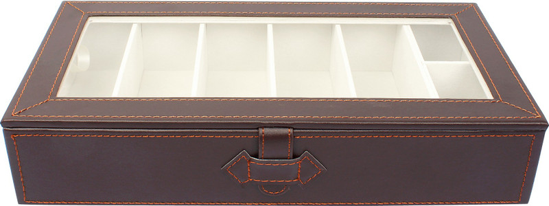 fabbity 6 Compartments Faux Leather Sunglasses Organizer(Brown)