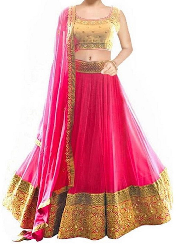ross and rack Embroidered Semi Stitched Lehenga, Choli and Dupatta Set(Pink)