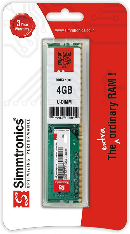 simtronics 4 GB DDR3 1600 DDR3 4 GB (Single Channel) PC (Simmtronics)(Green)