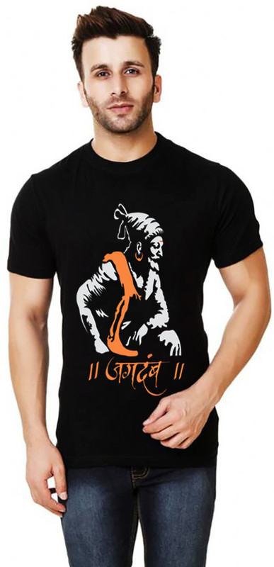 indiroots Printed Men Round or Crew Black T-Shirt