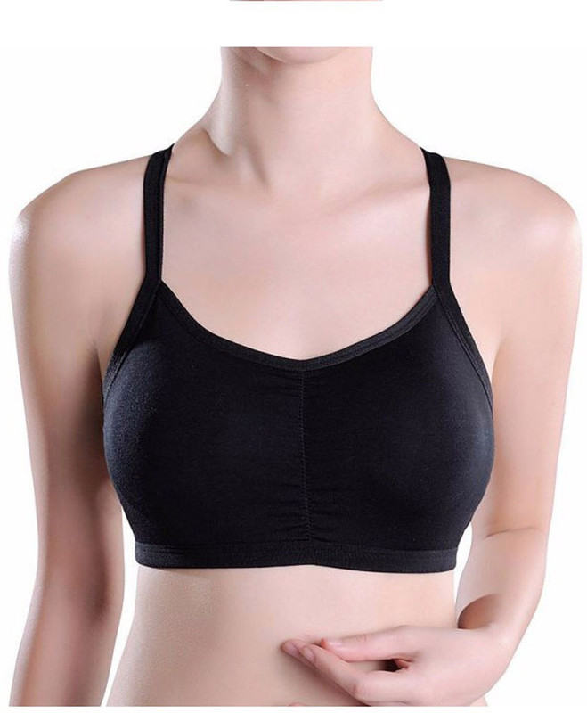 bare threads Padded Backless Crochet Lace Crop Top Women Bralette Lightly Padded Bra(Black)
