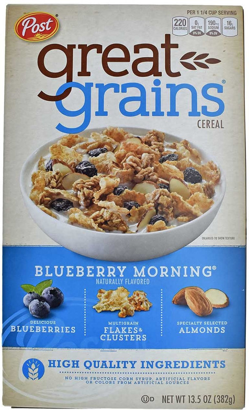 Post Waffle Great Grains Cereal, Blueberry Morning - 382g (13.5oz)(382 g, Box)