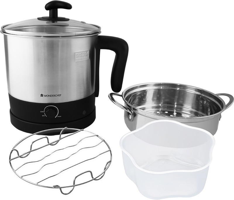 Wonderchef Prato Multi-cook 1.6L with Steamer Electric Kettle(1.6 L, Black & Silver)
