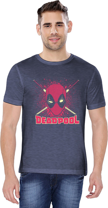 The Souled Printed Men Women Round Neck Dark Blue T-Shirt