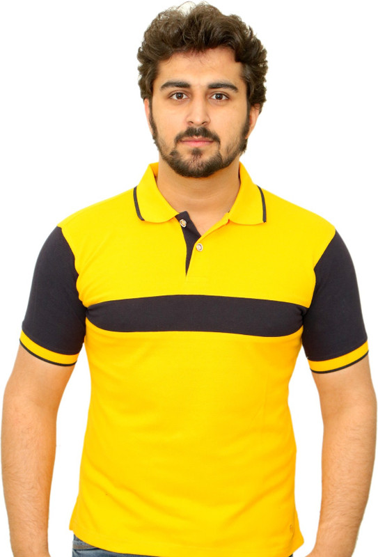 de roi Solid Men Polo Neck Yellow T-Shirt