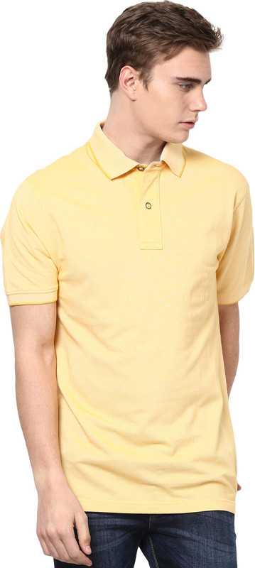 Mudo Solid Men Mandarin Collar Yellow T-Shirt