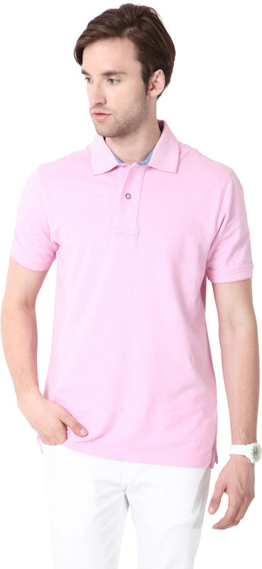 Mudo Solid Men Polo Neck Pink T-Shirt