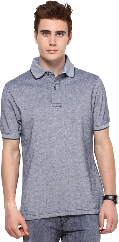 Mudo Self Design Men Polo Neck Grey T-Shirt