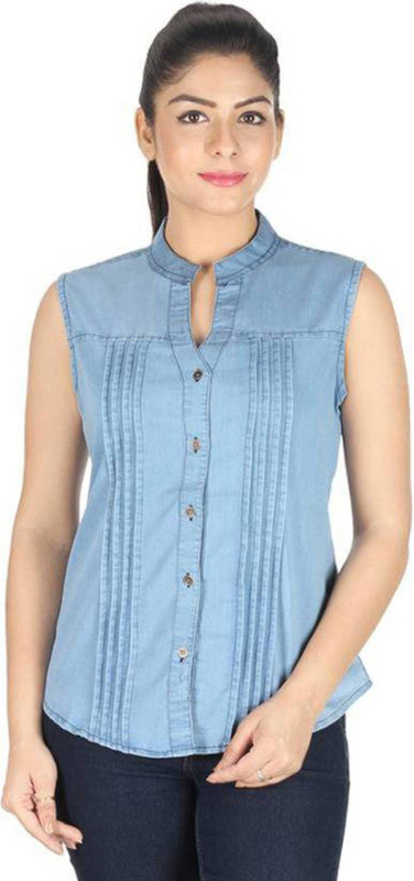 cheek glow Women Solid Formal Light Blue Shirt