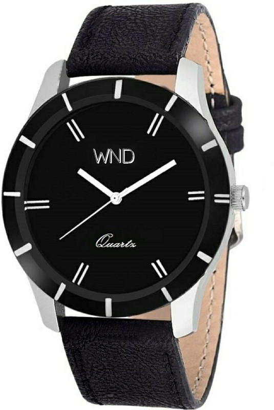 wishndeal W221MSBA Black Dial with Artificial leather Strap Analog Watch  - For Men