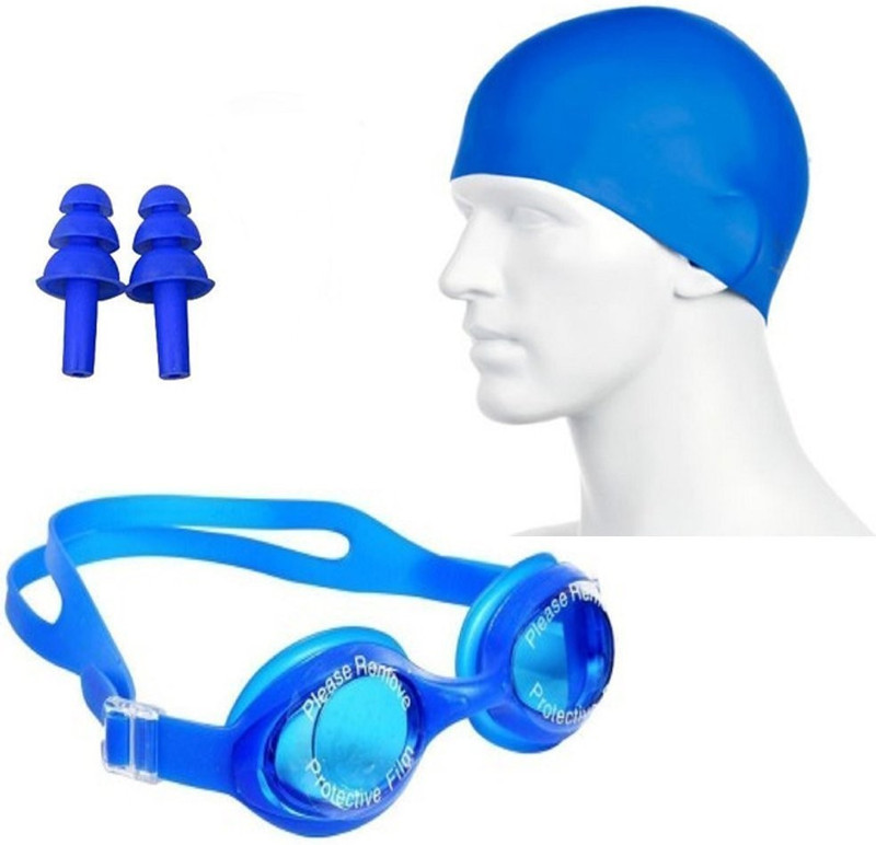 Kitfit Swimming cap, earplugs and Goggles Assorted color & design Swimming Kit