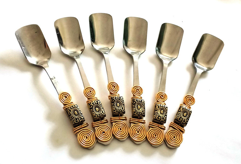 jewelkraft designs ANTIQUE -R Stainless Steel Ice-cream Spoon Set(Pack of 6)
