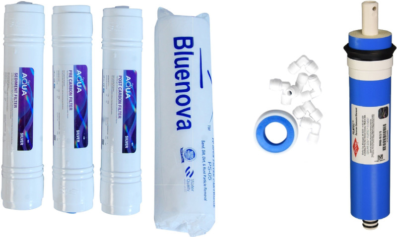 Bluenova Service Kit with Aqua Inline set, Filmtech Dow 75 GPD membrane and Other accessories Solid Filter Cartridge(5, Pack of 1)