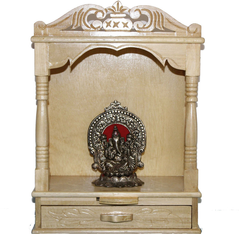 teakwood Open Front Peacock Designed Temple (Height : 43cm) Solid Wood Home Temple(Height: 43 cm)