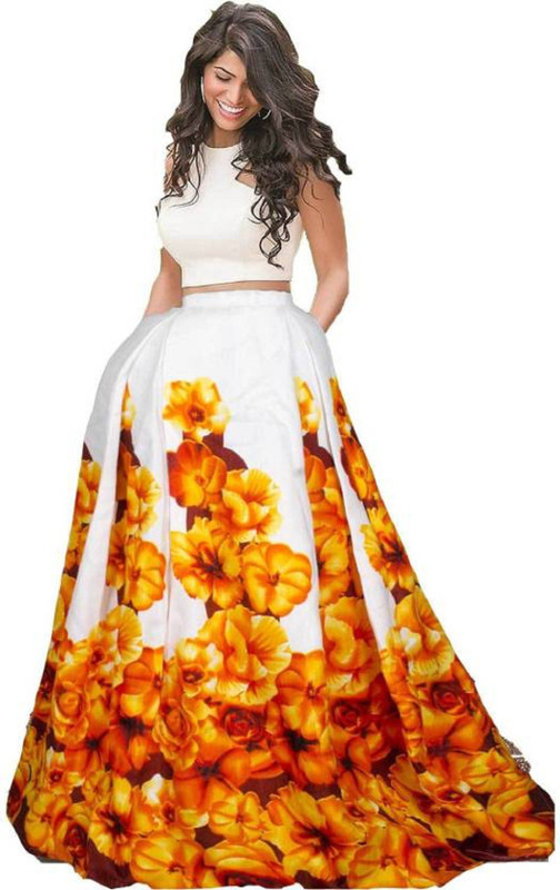 vf designer Printed Semi Stitched Lehenga Choli(Multicolor)