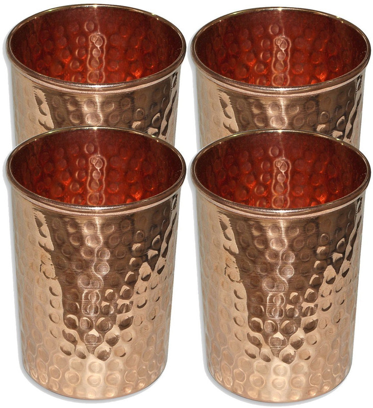 martsindia Set of 4, Copper Glass for Ayurveda Health Benefits Drink ware Hammered Tumbler Glass Set(Copper, 250 ml, Brown, Pack of 4)