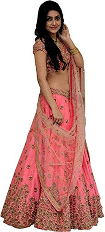 shiv fashion Embroidered, Embellished Semi Stitched Lehenga, Choli and Dupatta Set(Gold, Blue)