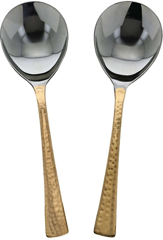 martsindia Serving Spoons Set of 2 Indian Dinnerware Serveware Copper, Steel Serving Spoon Set(Pack of 2)