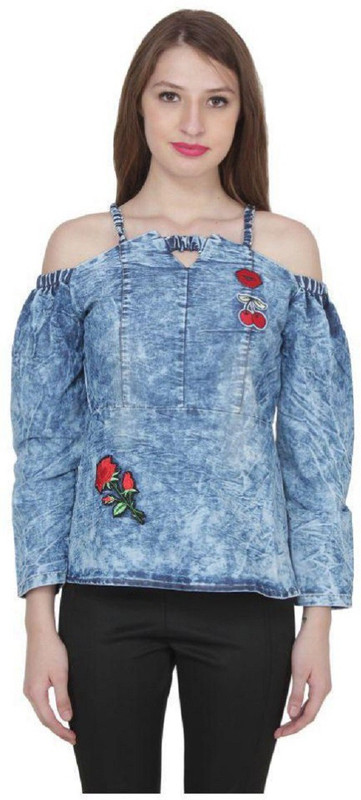 clothvilla Casual Full Sleeve Solid Women Blue Top