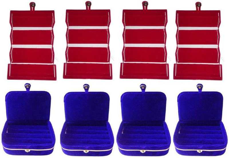 shivanshshine 8 Pieces Velvet Case Women /Men Ring Box And Earring Storage Travelling Folder Jewellery Vanity Box Jewellery Storage Jewellery Storage Vanity Box(Maroon, Blue)