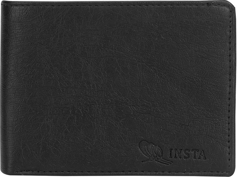 insta service Men Black Artificial Leather Wallet(6 Card Slots)
