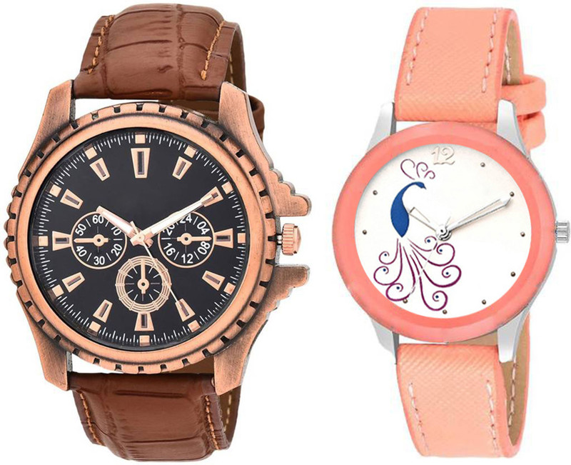 skmi 17 multicolor leather strap party wear ~ Formal ~ Casual Combo Of Two For Men And Women Analog Watch  - For Boys & Girls