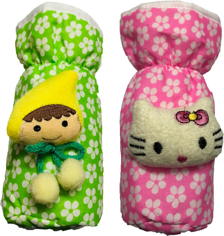 FIRST TREND High Quality Daily use attractive Teddy Cotton Bottle Cover (Multicolor)(Green, Pink)