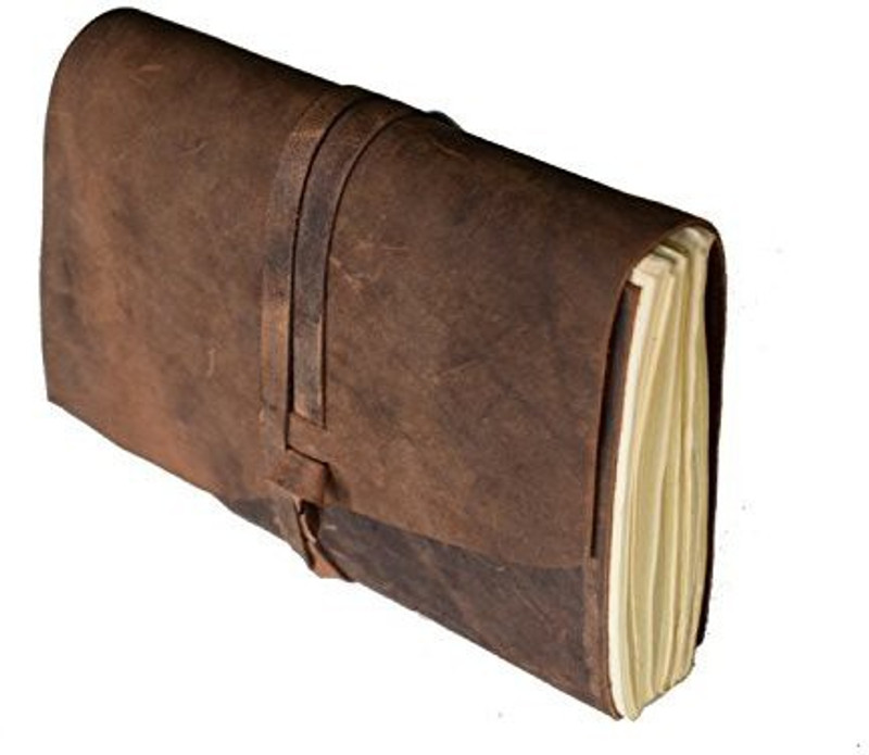 handolederco Leather Journal Writing Notebook, Antique Handmade Leather Bound Daily Notepad For Men & Women, Unlined Paper 7 X 5.5 Inches, Pe