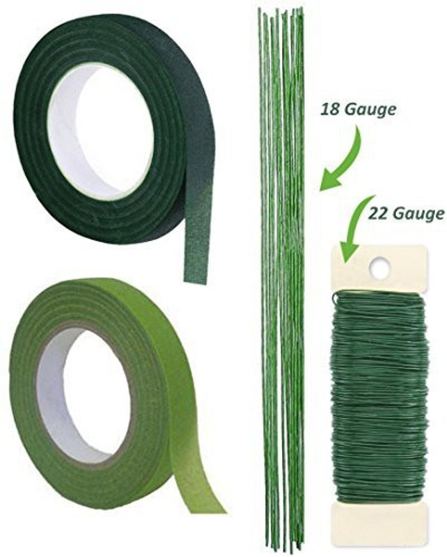 kedudes Premium Quality 1/2 Inch Floral Tape, Self-Sealing, Dark Green And Ligh Green, With Green Paddle Wire 22-Gauge Inludes 12 Pieces