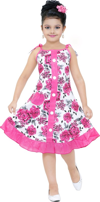 SBN Girls Midi/Knee Length Party Dress(Pink, Sleeveless)