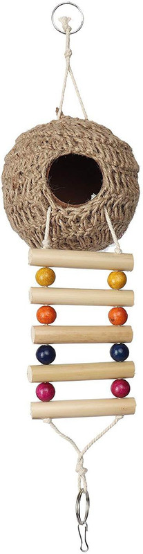 shalimar pets High Quality Natural Earthenware Jute Bird Feeder House for Small Birds Bird Den