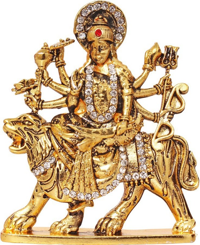 Art N Hub Goddess Durga Devi / Maa Sherawali Idol - Navratri Pooja Statue Decorative Showpiece - 8 cm(Brass, Gold)