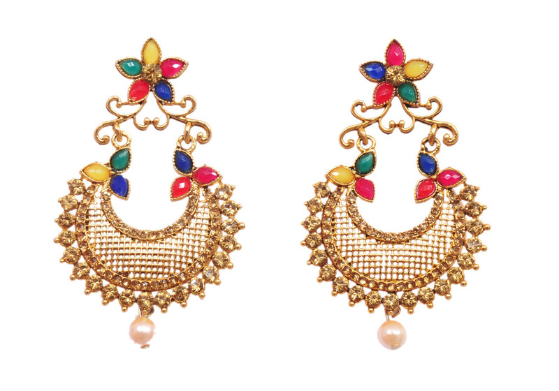acralic shine five star Crystal Alloy Chandbali Earring
