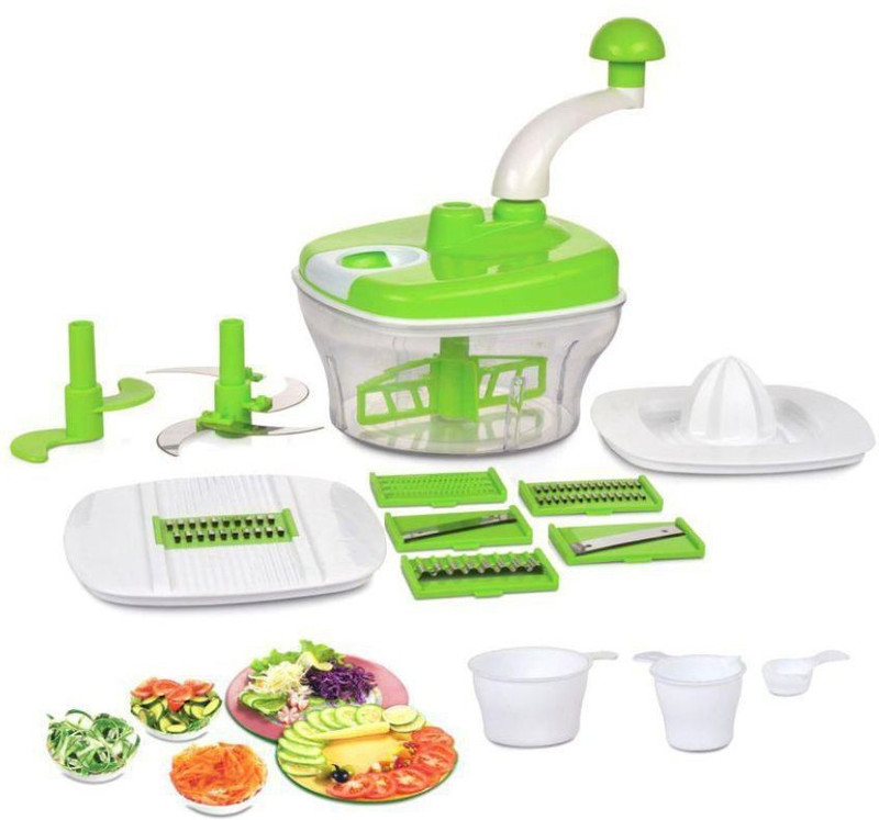 Gold Opera 10 in 1 Manual Kitchen Food Processor Multipurpose use, Fruit & Vegetable Multi-chopper, Cutter, Juicer, Slicer, Grater & Dough Maker 250 W Food Processor(Green)