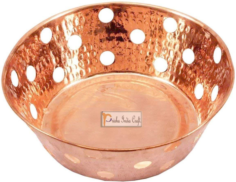 Prisha India Craft Copper Bread Basket(Gold)