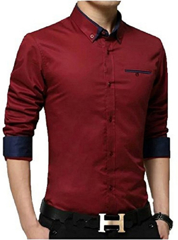 pearl ocean Men Solid Casual Red Shirt