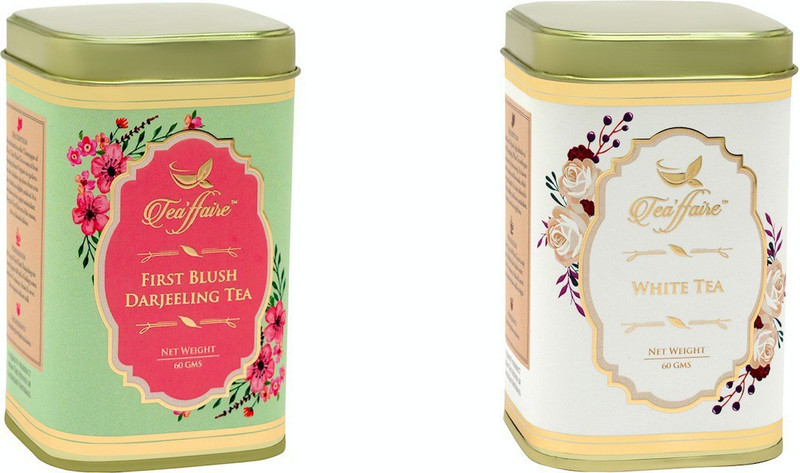 Tea'ffaire Combo Pack Darjeeling First Blush Tea 60 Gm+Darjeeling White Tea, 60g Assorted White Tea Box(120 g)