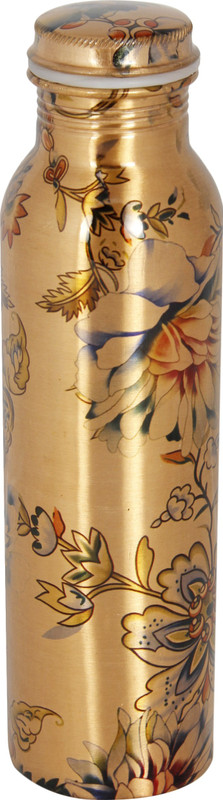 sarman Pure Copper Water Bottle Printed Flower Design, Storage and Travelling Purpose 0.9 ml Bottle(Pack of 1, Gold)