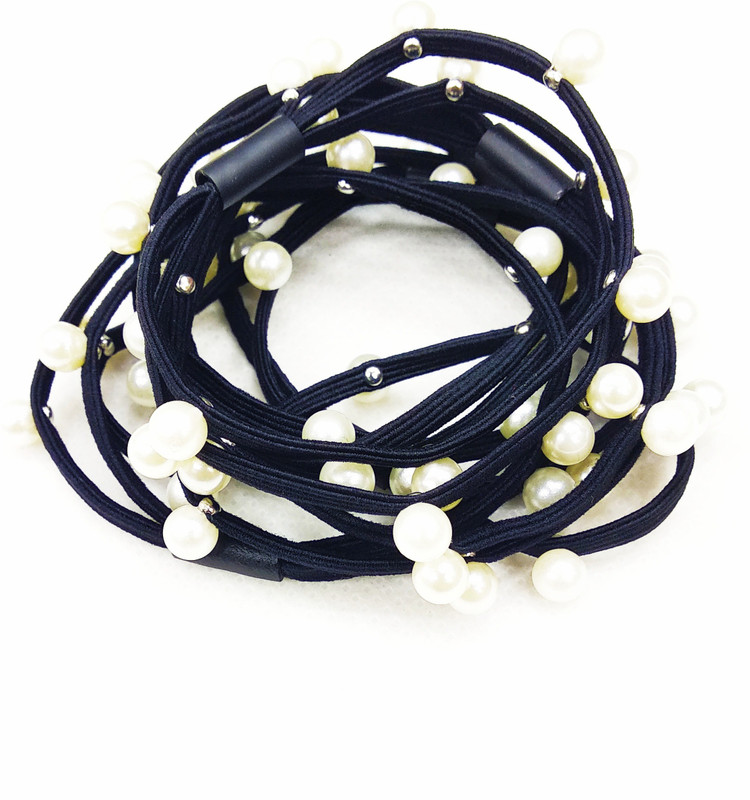 fairytale pcs 10 high quality elastic with double line pearl on Elastic. premium quality elastic. no hair damage Rubber Band(Black)