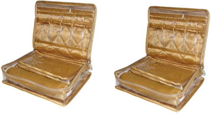 shivanshshine Set Of 2 Pc Necklace Bangle Locker Cosmetic Storage Vanity Bag (Golden) Vanity Bag Vanity Box(Golden)