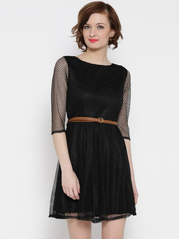 katariyafabrics Women Fit and Flare Black Dress
