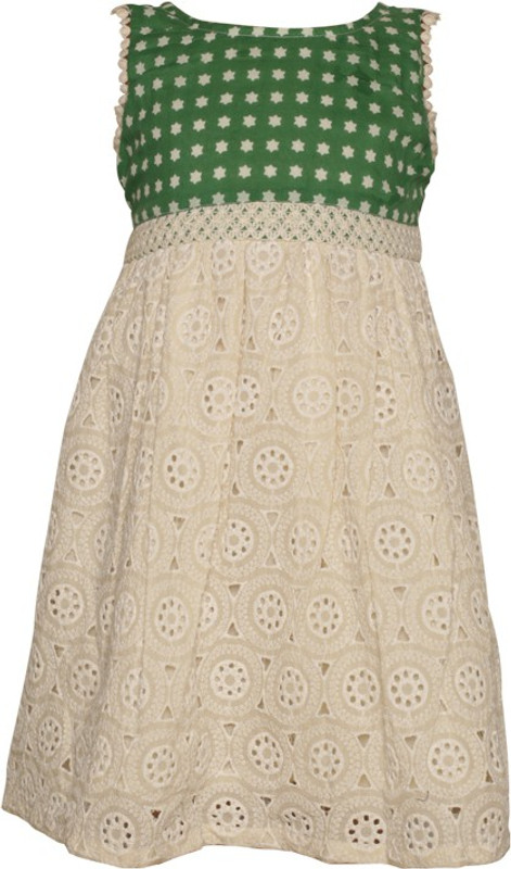 kidko Girls Midi/Knee Length Party Dress(Green, Sleeveless)