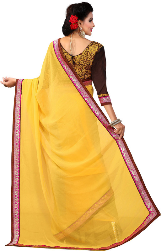 rasikaa Solid Bollywood Poly Georgette Saree(Yellow)