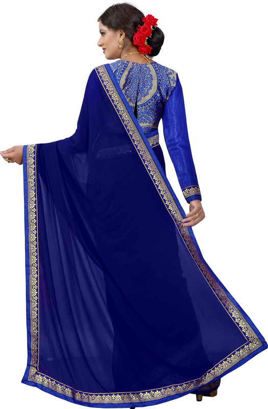 rasikaa Solid Bollywood Poly Georgette Saree(Blue)