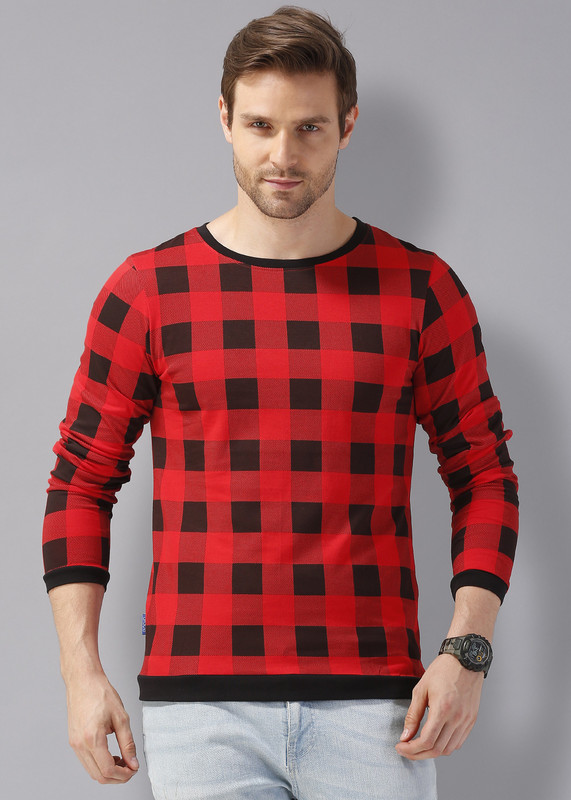 Rodid Checkered Men Boat Neck Red T-Shirt Rodid Checkered Men Boat Neck Red T-Shirt