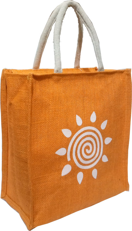 styles creation Floral Print Designer Orange Handicraft Jute Lunch Tiffin Handbag Waterproof Lunch Bag(White, Orange, 12 inch)