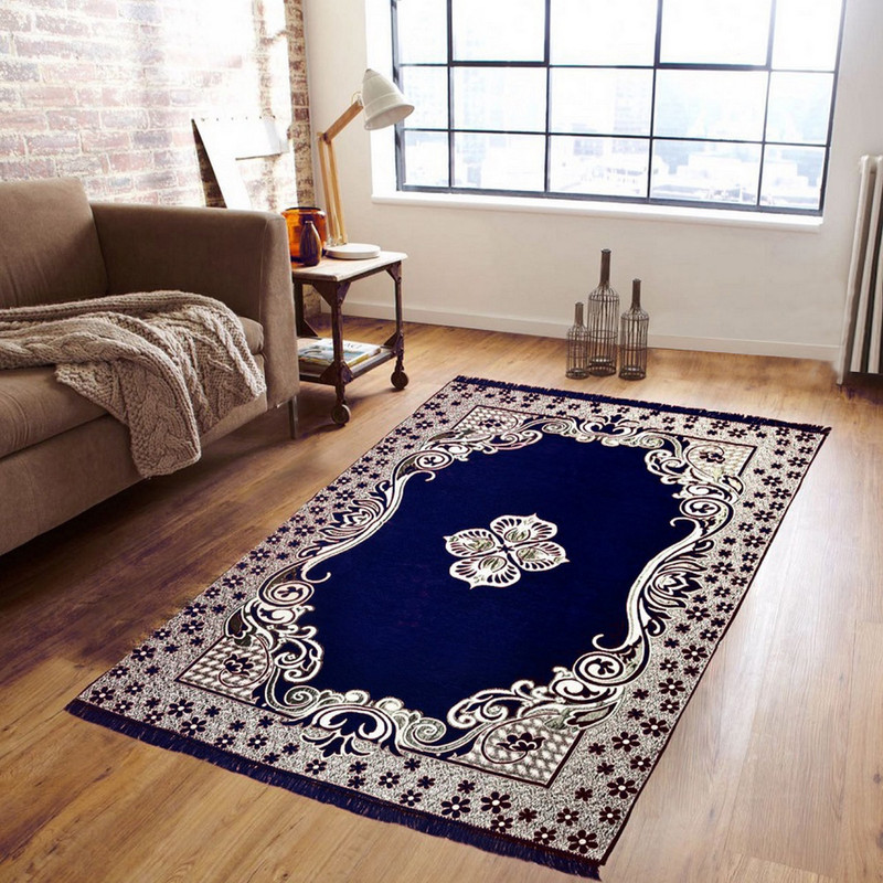 kihome Blue Chenille Carpet(147 cm  X 208 cm)